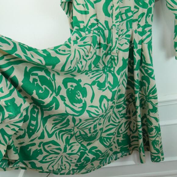 Vintage 80s Linen Blend Shirt Dress Modest Fit Flare 12 Resort Tropical Retro - Picture 7 of 12